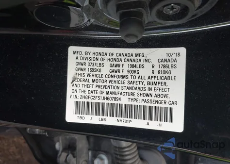 2018 Honda Civic Lx z USA, uszkodzony, nr VIN 2HGFC2F51JH607894